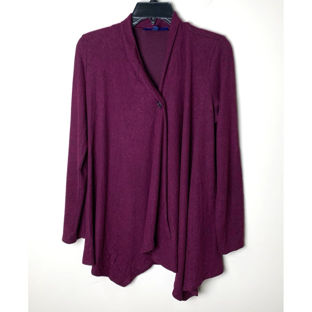 Apt. 9 One Button Draped‎ Wrap Sweater Womens Small Yoga Cardigan Plum Purple